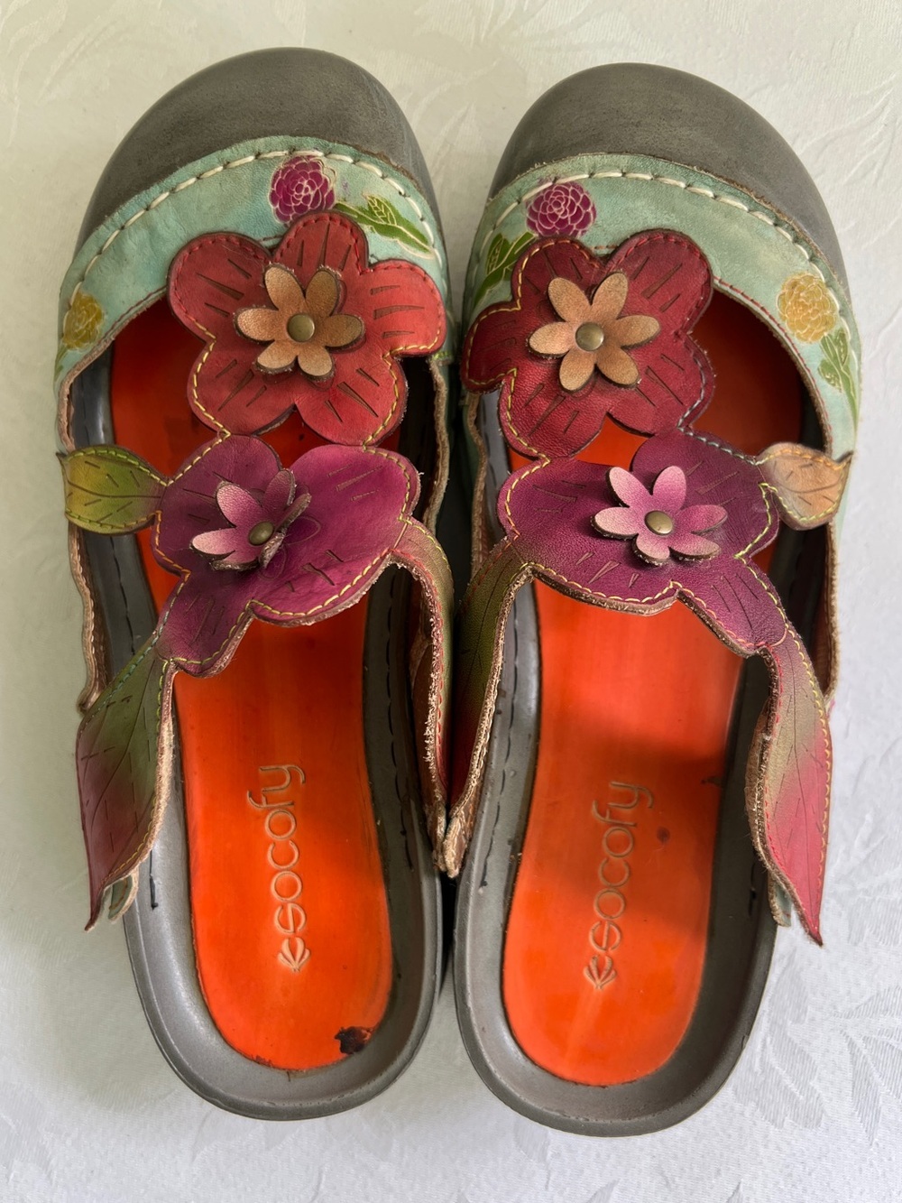 Socofy Floral Multicolour Leather Sandals
Slip-on Size 38 (Size 7.5) - Picture 3 of 13